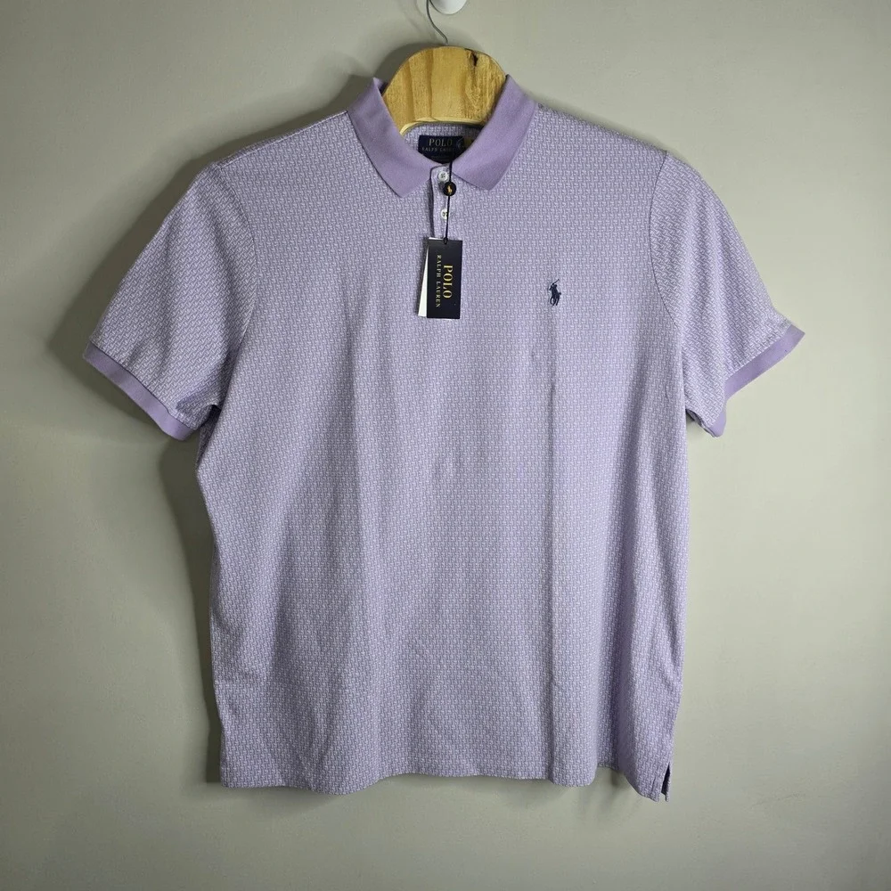 Polo Ralph Lauren Mens Classic Fit Stretch‎ Mesh Polo Shirt XXL Purple Patterned